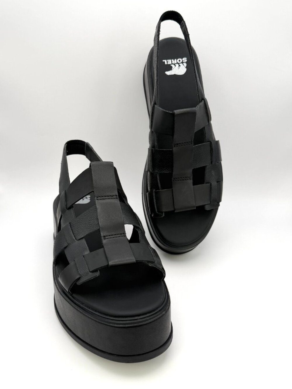 SOREL Dayspring Black Leather Platform Wedge Slingback Sandals Women’s 9.5 NIB - Picture 3 of 13